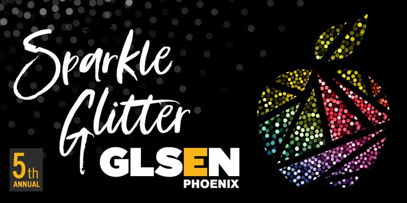 Advertisement for 5th Annual Sparkle Glitter GLSEN 2019 fundraiser with an image of a segmented sparkly and glittery apple